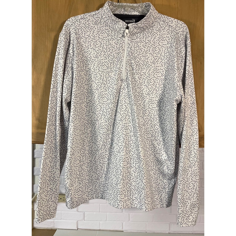 Bogey Bros Quarter Zip Pullover Mens Large White Geometric Golf Top